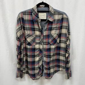 Free People We The Free Plaid Collared Button Down Chambray Small